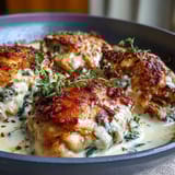 Zesty lemon chicken and orzo pasta with tender spinach, finished with a creamy Parmesan sauce for a hearty dinner.