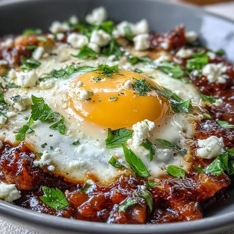 Savory shakshuka: golden yolks nestle in a rich, aromatic vegetable stew.