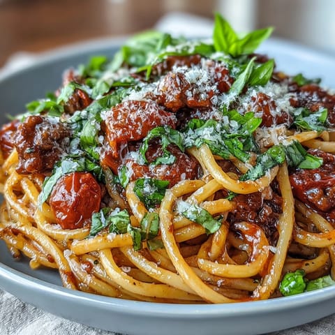 Italian Drunken Noodles spill from a skillet, steaming with sautéed garlic, onions, and plump shrimp, soaking up a bold red wine reduction alongside bright cherry tomatoes and herbs.
