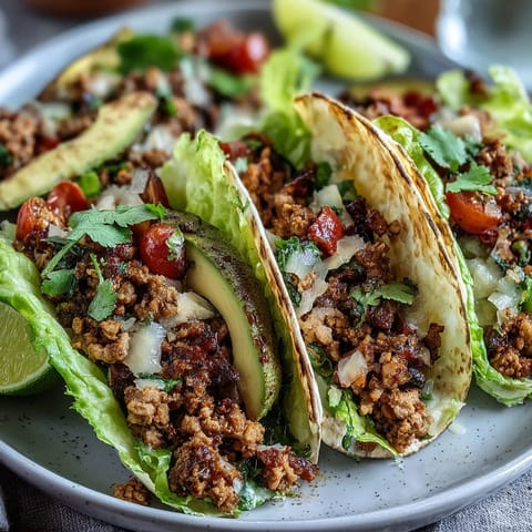 Quick and healthy turkey taco lettuce wraps feature tender seasoned meat and colorful veggies wrapped in crunchy romaine for a light meal.