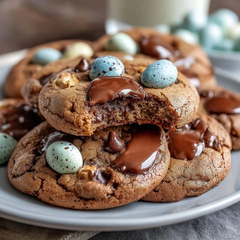 Cadbury Mini Egg Easter Chocolate Chip Cookies with gooey chocolate chips and crunchy candy-coated eggs on a baking sheet.  