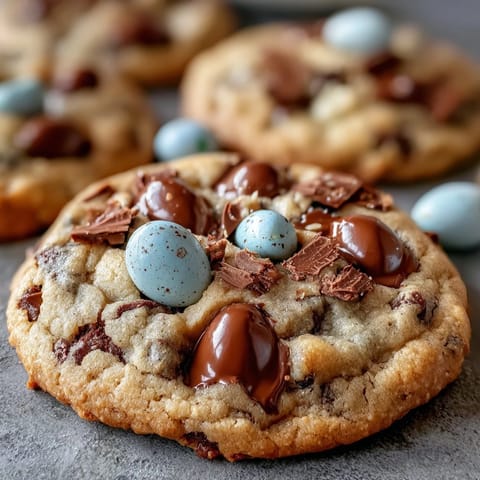 Colorful Cadbury Mini Egg Easter Chocolate Chip Cookies, soft and chewy, perfect for festive spring gatherings.  