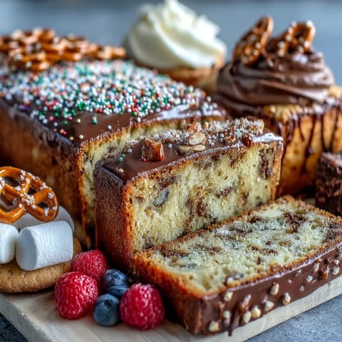 A vibrant dessert board with cake slices, cookies, and brownie bites for a festive grad party spread.