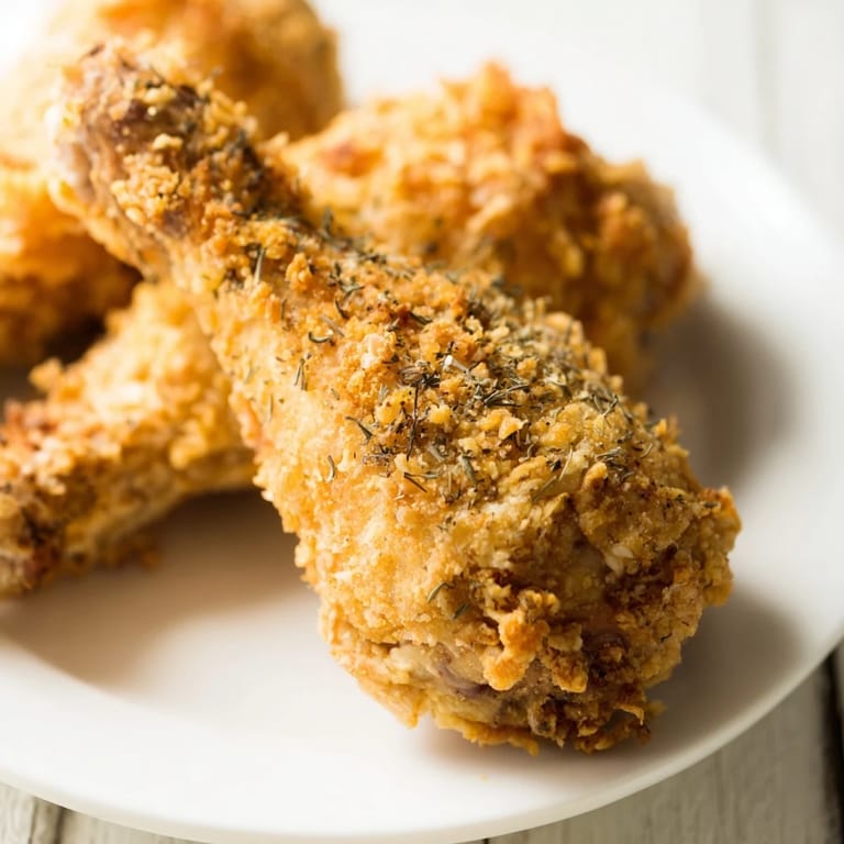 Freshly deep-fried Fried Chicken highlights juicy meat inside a perfectly seasoned, golden crispy crust.
