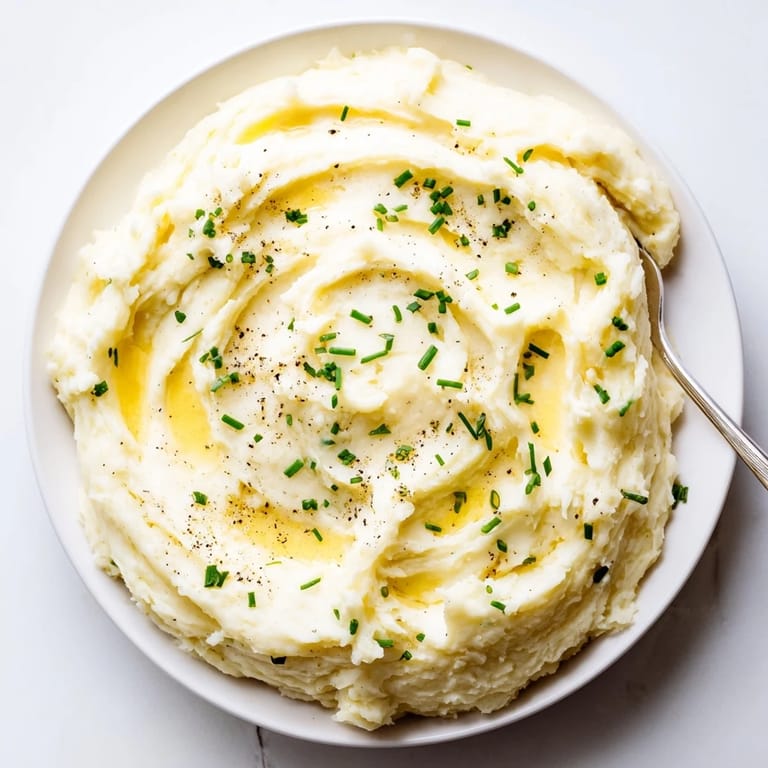 Velvety, fluffy Mashed Potatoes in a white ceramic bowl, topped with fresh parsley.