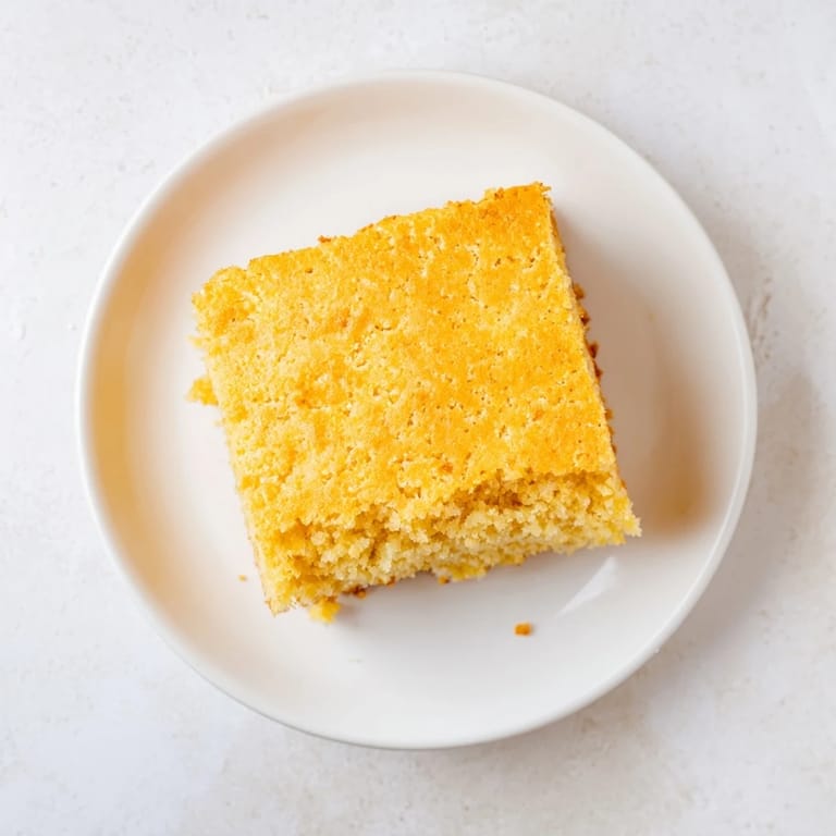 Freshly baked Cornbread in a square pan, showing a moist interior and crisp edges.