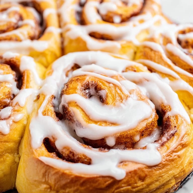 Homemade Cinnamon Rolls on a wooden table with a cup of coffee, highlighting their fluffy texture and rich, sweet glaze ready for brunch.