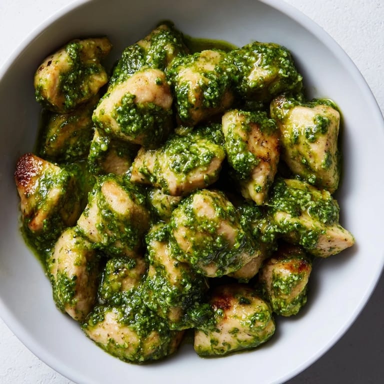 Savor the colorful textures of this Chicken Pesto Rice Bowl, featuring succulent chicken, fresh tomatoes, and aromatic basil resting on a bed of warm rice.