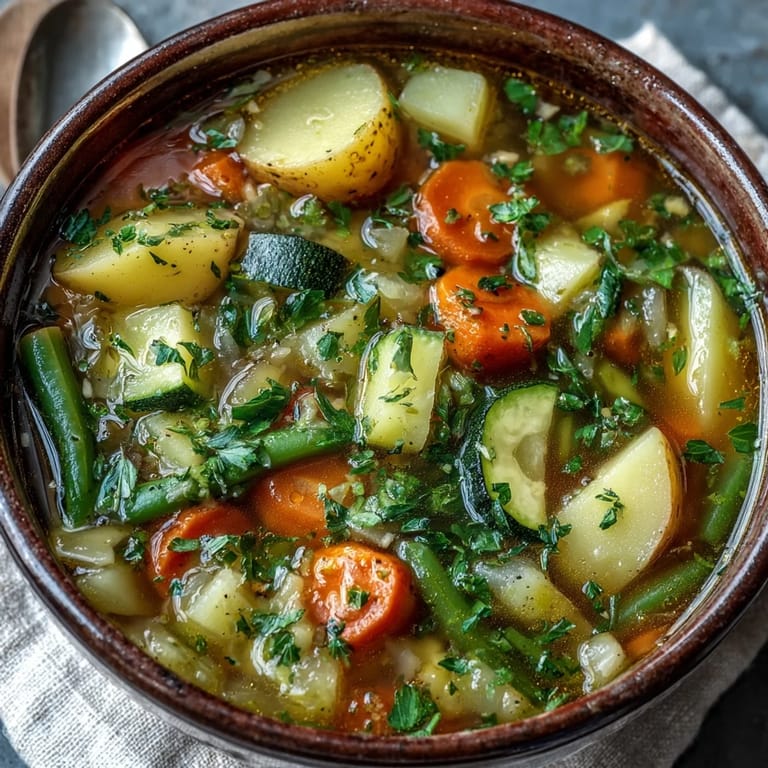 Comforting bowl of Potato and Vegetable Soup topped with fresh parsley, alongside diced potatoes and carrots, perfect for a cozy, nourishing meal.