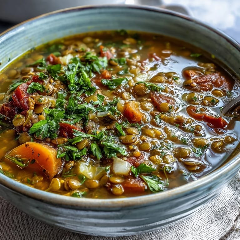 Thick, nourishing mung bean soup simmered with diced carrots and celery, served hot in a rustic ceramic bowl.