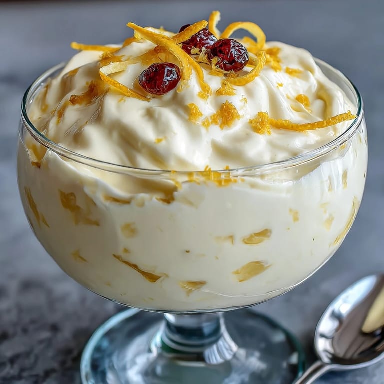 Chilled Lemon Fool served in tumblers alongside fresh raspberries, a gluten-free treat for easy entertaining with vibrant citrus flavor.