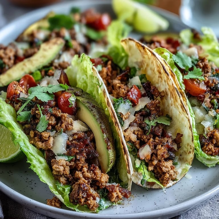 Quick and healthy turkey taco lettuce wraps feature tender seasoned meat and colorful veggies wrapped in crunchy romaine for a light meal.