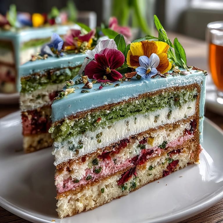 Soft layered pastel ombre cake adorned with edible flowers, a stunning centerpiece for any spring celebration or party.