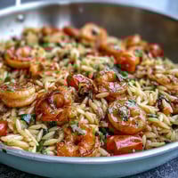Vibrant lemon butter shrimp and orzo with juicy shrimp, tender pasta, and fresh vegetables in a single pan.  